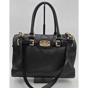 Michael Kors Black Leather East West Hamilton Satchel Goldtone Hardware #0351